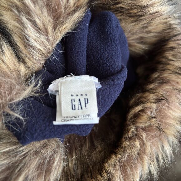 Baby Gap Throw Back Crazy Strip Faux Fur Trim Winter Trapper Hat 18-24 mos. - Picture 3 of 4